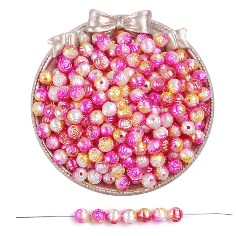 100pcs/bag Color Gradient Rose Beaded DIY Handmade Bracelet Necklace Earrings Jewelry Accessories