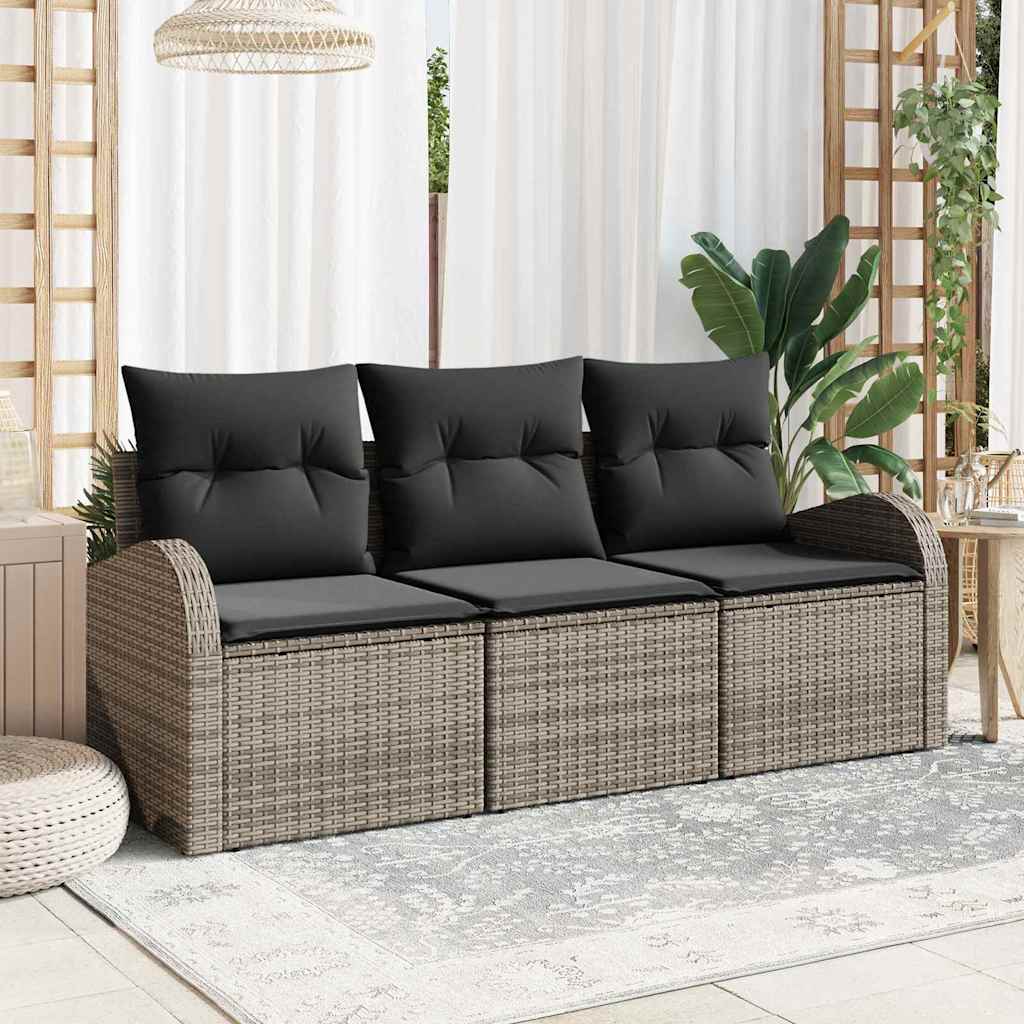 vidaXL Garden Sofa Set with Storage 3 pcs Grey Poly Rattan