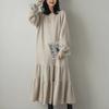 Autumn Women's Loose Mid-Length Patchwork Ruffled Hem Sweatshirt Dress Long Sleeve Knee-Length Dress