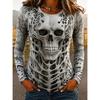 Tops for Women Skull Print  Round Neck Long Sleeve T-shirt Fall Casual Slim Pullover Women's Long Sleeve Top