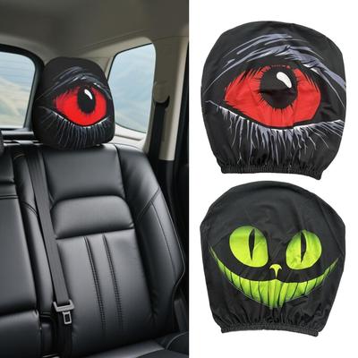 2pcs Car Headrest Cover  Funny Vehicle Front Seat Cover Soft Interior Decor Halloween Printed Car Pillow Cover  for Sedans Auto