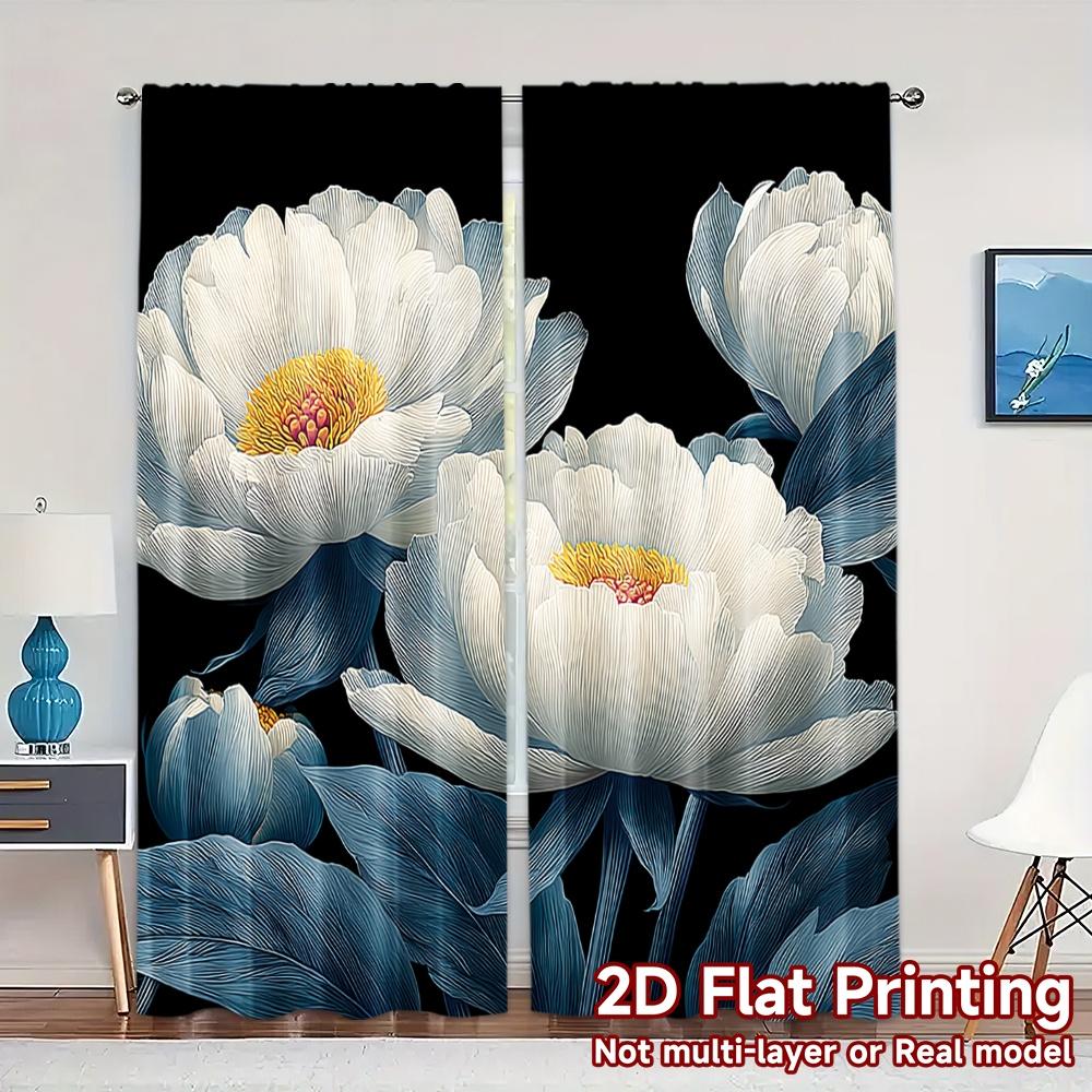 

2D FLAT PRINTING 2pcs Curtains (Without Rod) Floral Elegance in Blue (4) New year Festival Creative Curtains Versatile Durable 100*130 HOOK 1pcs