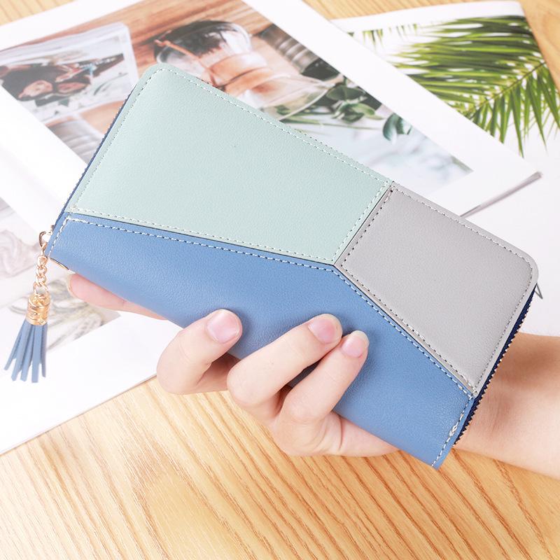 Women's Trendy Color Block Long Clutch Wallet, Large Capacity Zipper, 2020 Style