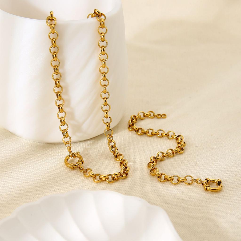 Ins Popular O-chain Plated 18K Gold Stainless Steel Minimalist Stacked Necklace Bracelet Jewelry DIY Accessories Women