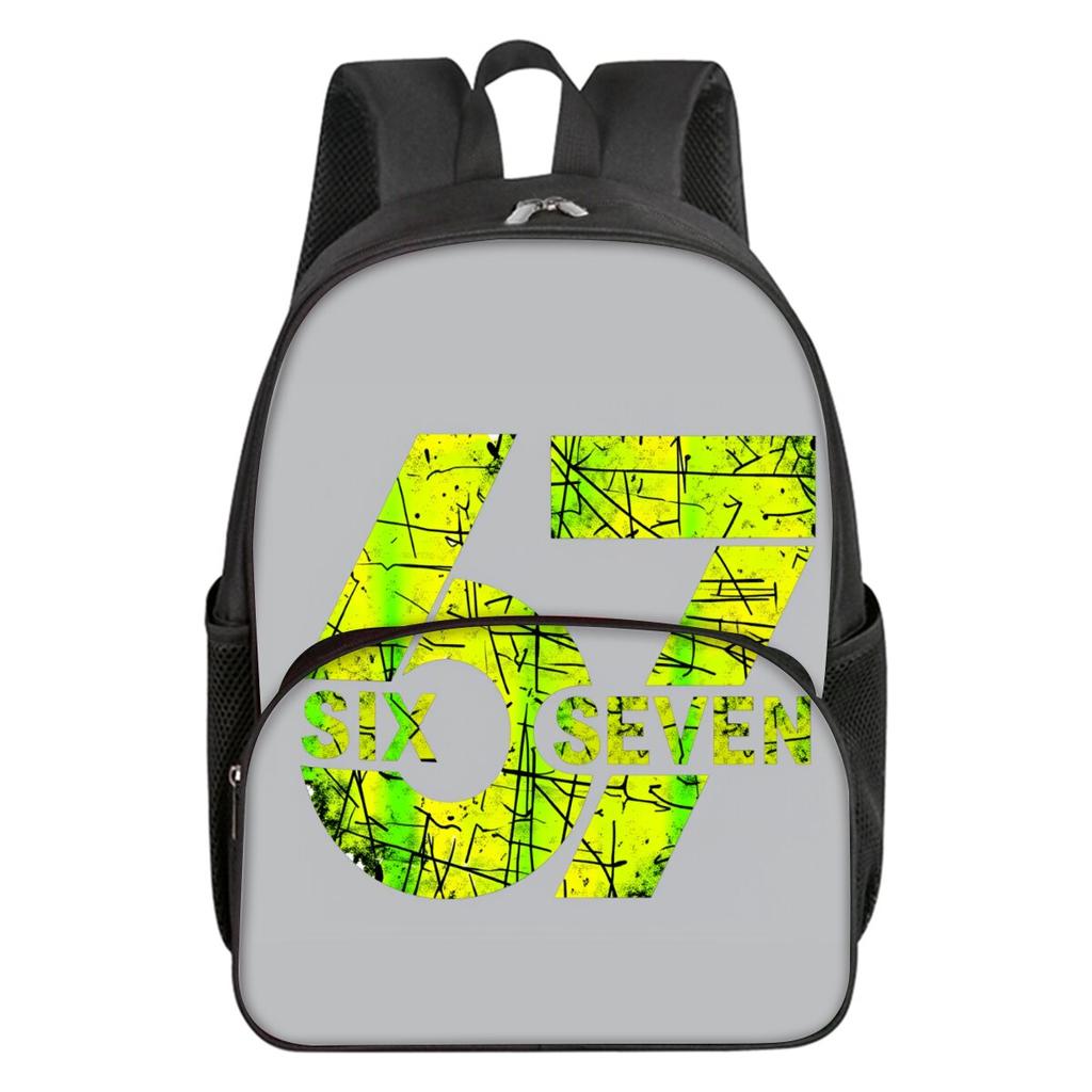 Colorful Number 67 Print Round Front Pocket Backpacks for Boy and Girls Best Gifts 2D Flat Cartoon School Bag for Children
