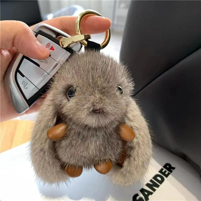 Cute Fluffy Rabbit Keychain Ring Plush Pompon Bunny Bag Pendant for Couple Car Key Ring Jewelry Doll Decorative Accessories Gift