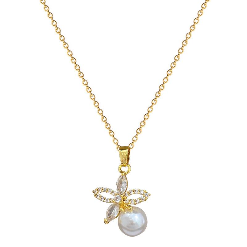 Necklace Earrings Set Light Luxury Full Of Diamonds Flower Pearl Personality Temperament Banquet Earrings Item Group