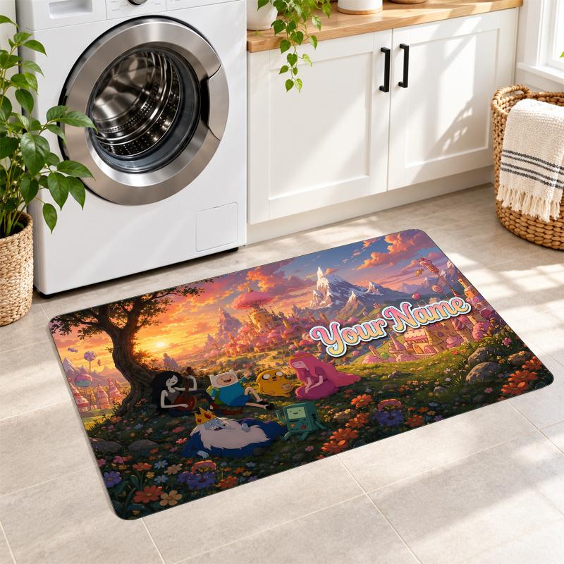 Adventure Time cartoon Custom Text Flannel Floor Rug Soft Kitchen Mat Personalized Non Slip Carpet