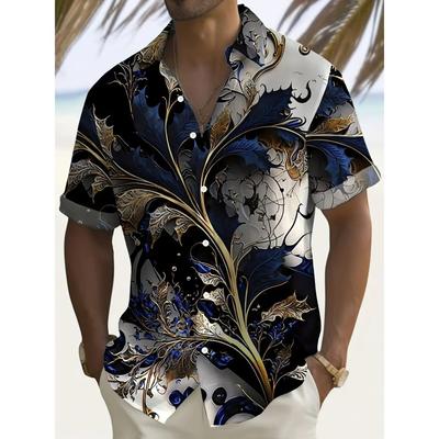 Hawaiian Men's Button Up Short Sleeved Shirt, Foldable Collar Beach Shirt, High-quality Comfortable Fabric, Summer Fashion Top