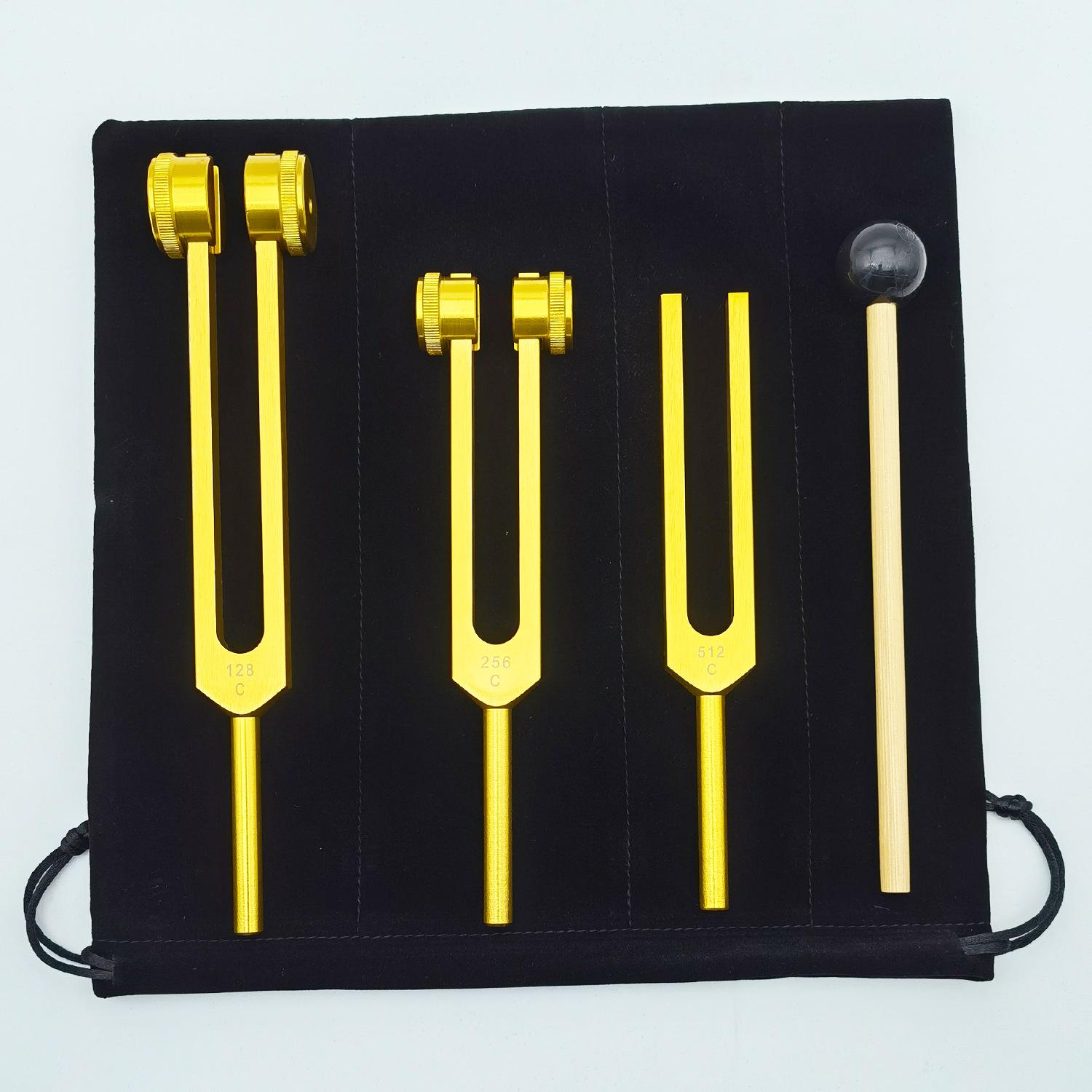 

Набор камертонов из золотого алюминиевого сплава 128 Гц, 256 Гц, 512 Гц с подставкой (3 куска)