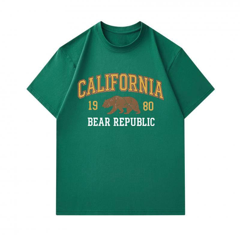 Herren 100% Baumwolle Rundhals Kurzarm T-Shirt, Vintage Kalifornische Bärenrepublik 1980 Grafikdruck Lässiges Bequemes Tee für den Täglichen Outdoor-Gebrauch