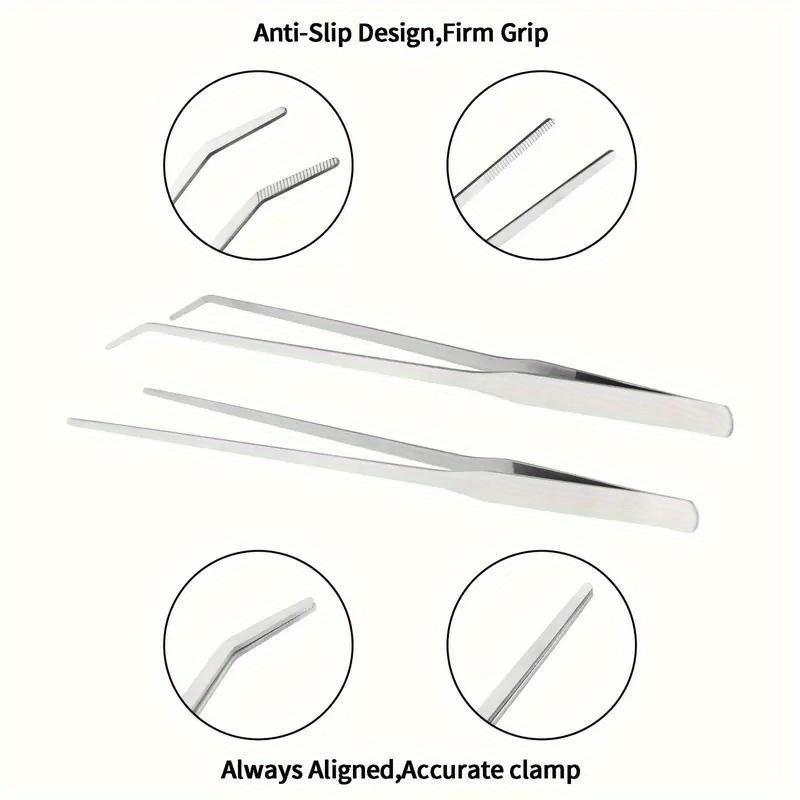 2PC Long Aquarium Tweezers Straight and Curved Tweezers Stainless Steel Reptile Feeding Tongs Terrarium Aquascape Feeder for Lizards Dragon Snake Tank