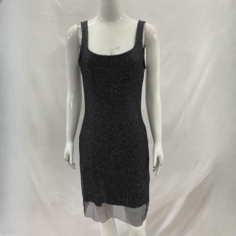 

Y2K summer solid color sequin suspender backless sexy hip hugging dress for women S чёрный