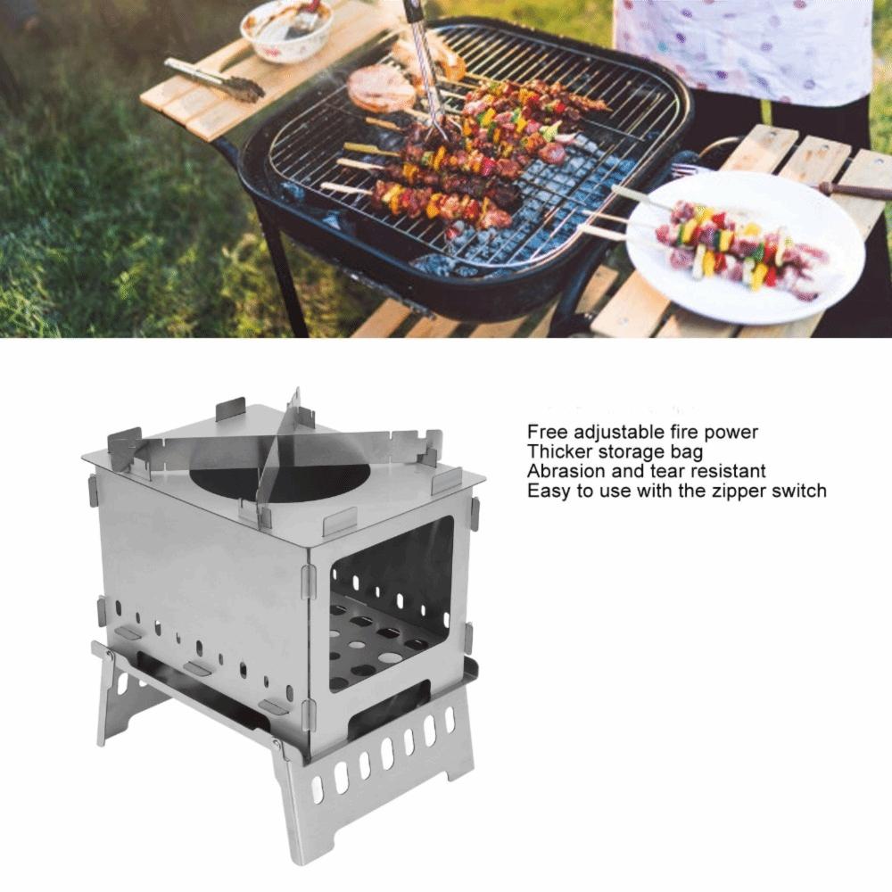 Portable Folding Backpacking Stove Stainless Steel Windproof Wood Burning Stove  Hiking
