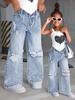 2026 New Wide-Leg Ripped Jeans for Teen Girls
