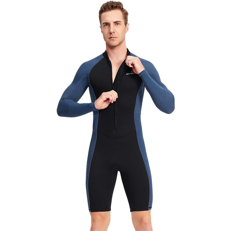 Men's 1.5mm One-Piece Long Sleeve Wetsuit for Diving, Snorkeling, and Surfing - Lycra Sun Protection.