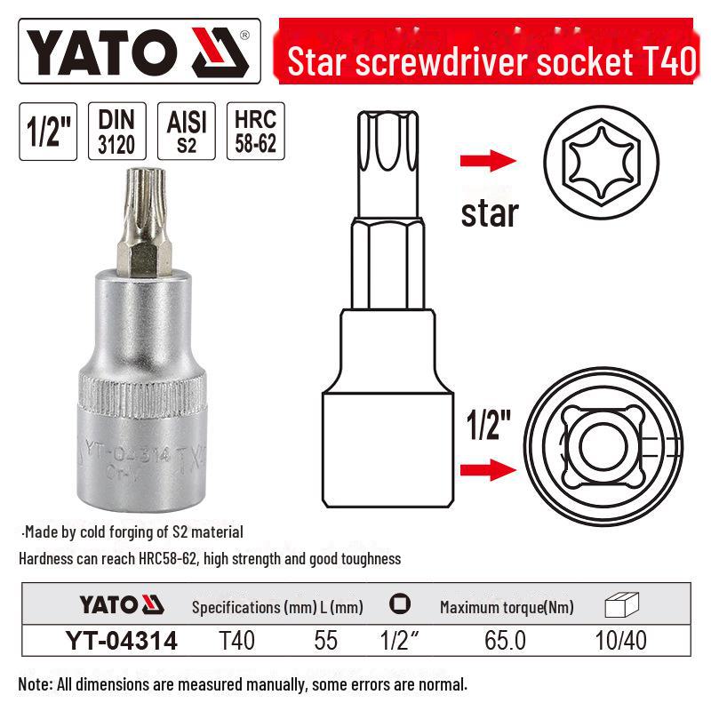 

YATO 1/2 Star Screwdriver Socket Set, Chrome Vanadium Steel, S2 Head