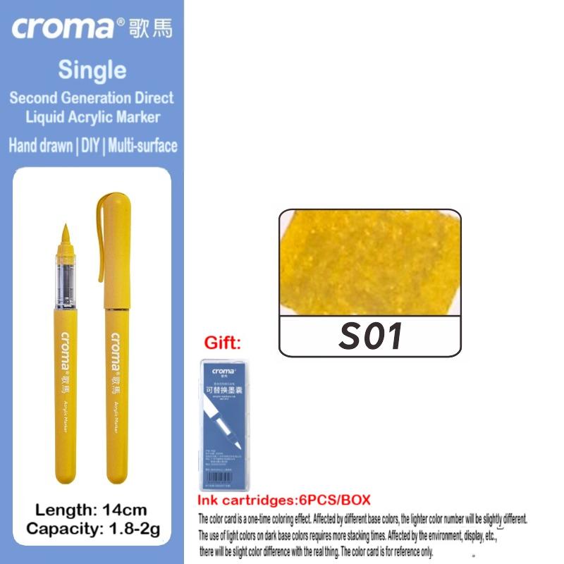 Croma 160/1 Farben Nachfüllbares Direktflüssig-Acrylmarker-Set mit Weicher Spitze, Waschbarer Aquarellpinsel Schulausstattung