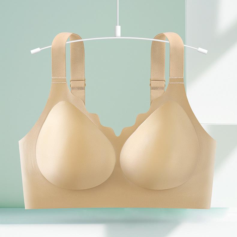 Pearlescent Satin Wireless Lift Bra - Seamless, Fixed Cup, Adjustable Straps, Bare Feel XL