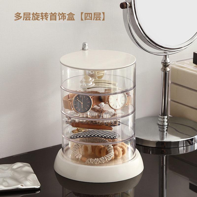 Transparent rotating jewelry organizer with multiple layers, large-sized cushion puff and beauty sponge storage rack, rotatable