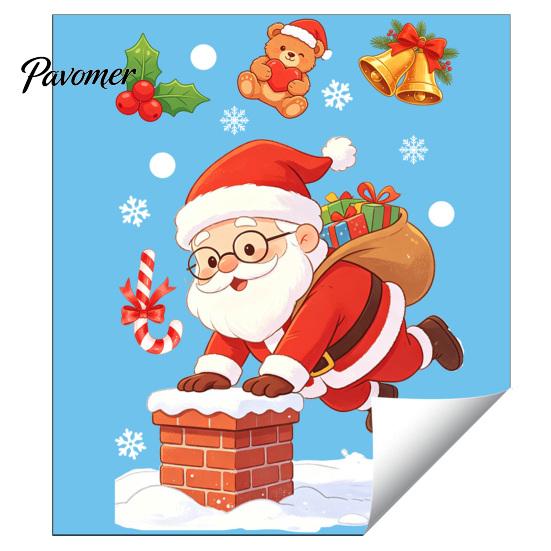 Holiday Window Decorations for Home Santa Claus Christmas Static Clings, Glass Stickers with Snowflake Bear Clings Bell Patterns, Removable No‑Glue
