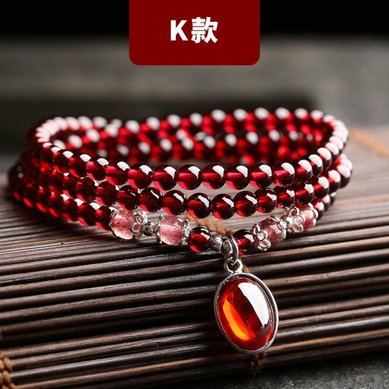 Natural Garnet Stone Bracelet Women Ethnic Style Handmade Crystal Jewelry Bohemian Three-Row Beaded Wrap