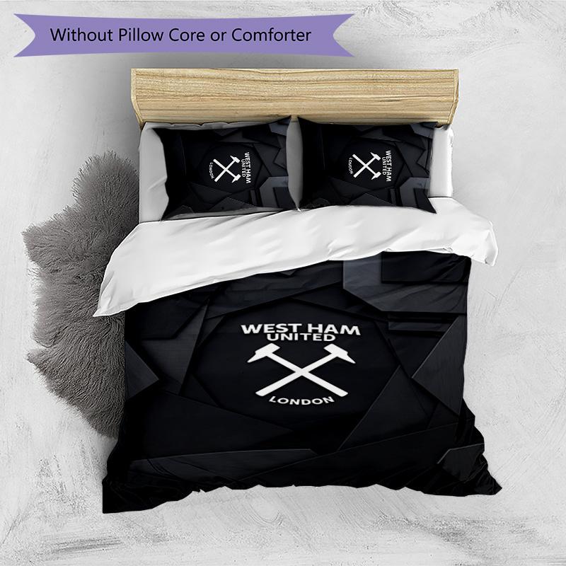 Set Lenzuola Stampato West Ham United Football 3 Pezzi, Comodo Set Copripiumino per Camera da Letto Amico della Pelle