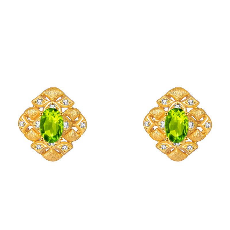 Wind Color Treasure Necklace Stud Earrings Set Natural Garnet Topaz S925 Silver Light Luxury Jewelry