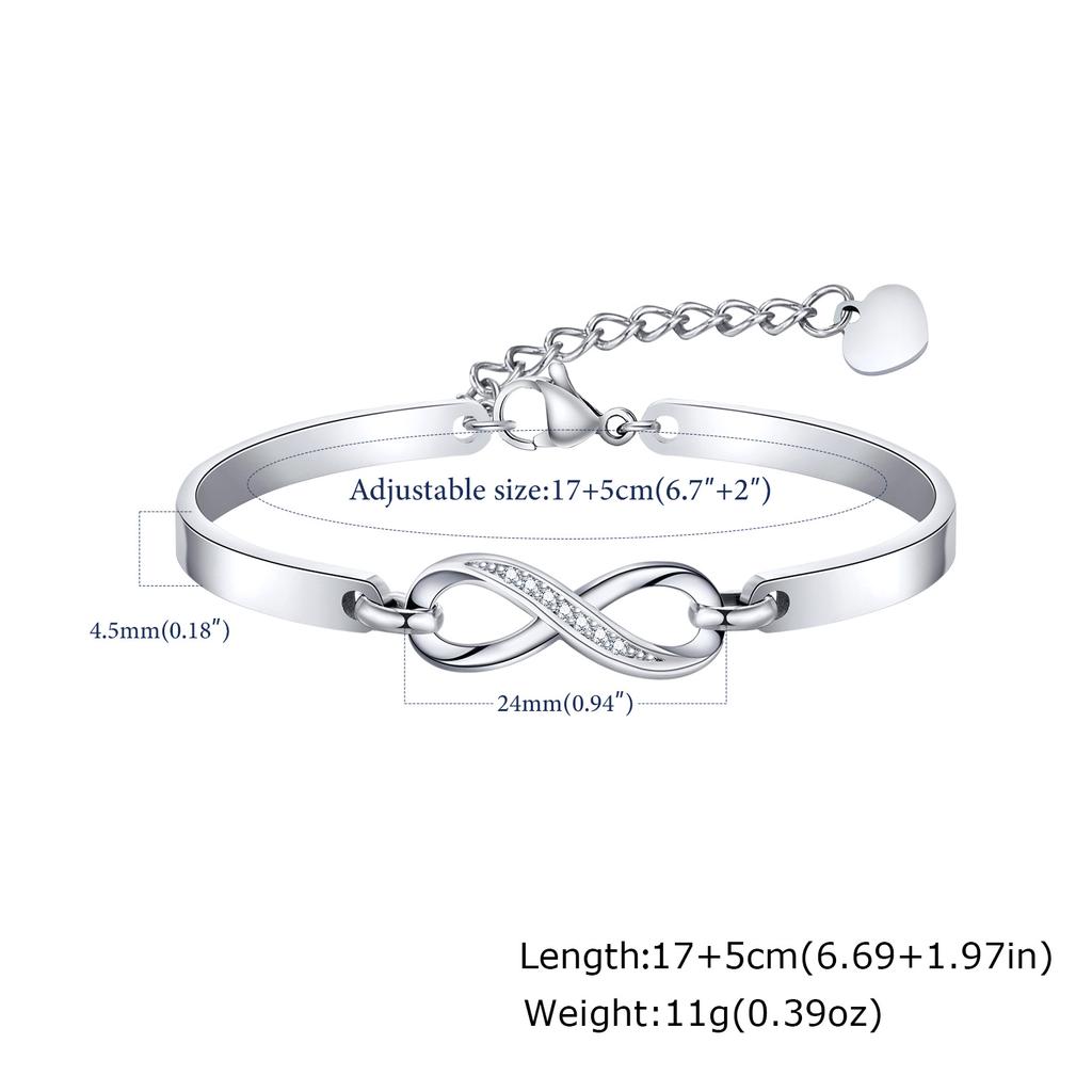 Luxury Zircon Endless Love Infinity Symbol Bracelet for Women, Stainless Steel Adjustable Bangle, Fashion Party Jewelry Gifts