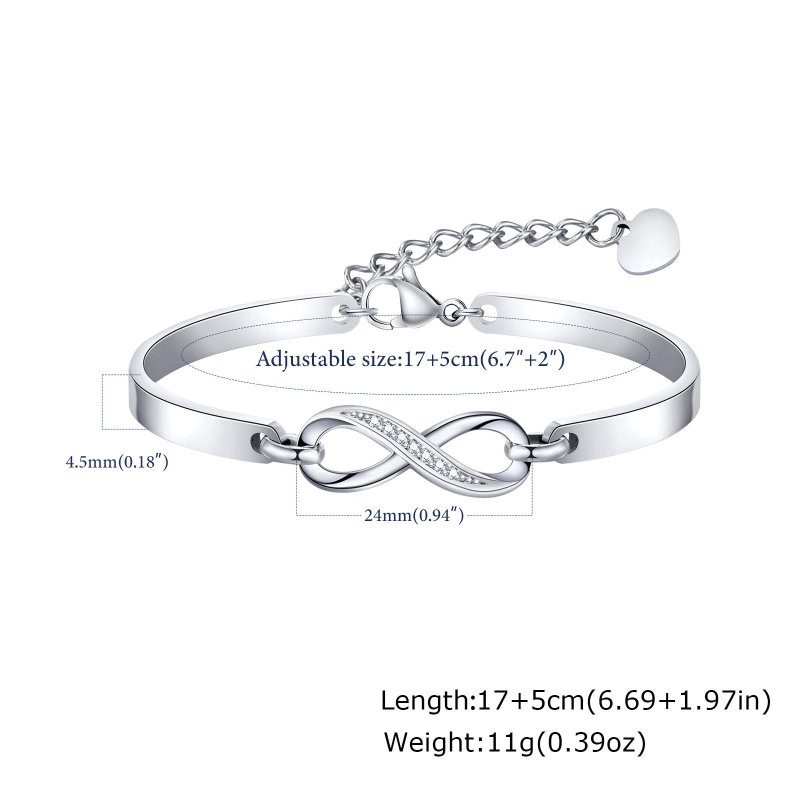 

Luxury Zircon Endless Love Infinity Symbol Bracelet for Women, Stainless Steel Adjustable Bangle, Fashion Party Jewelry Gifts