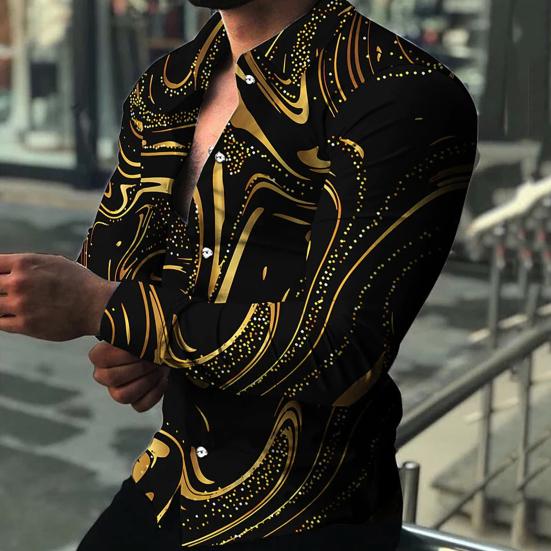 Men Shirt Long Sleeve Turn-down Collar Colorful Print Single-breasted Summer Top Men Clubwear