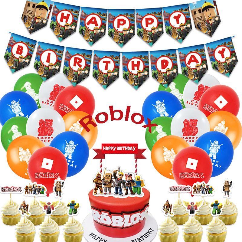 Kit de Fournitures de Fête d'Anniversaire Roblox avec Bannière, Ballons et Décorations de Gâteau Vibrants pour Enfants