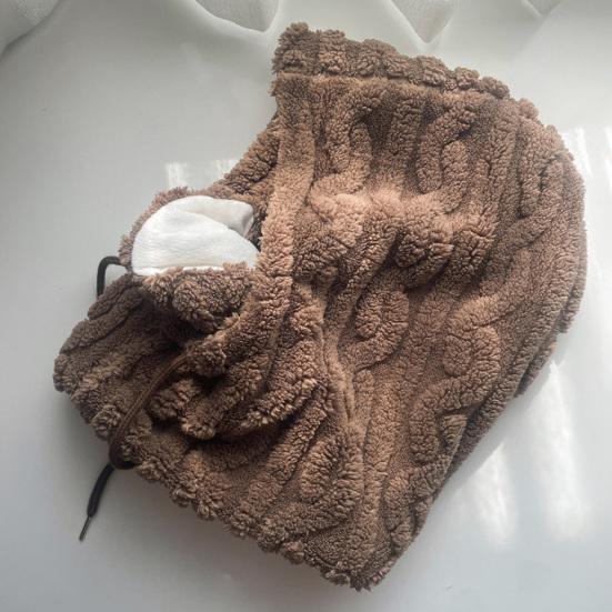 Winter Hat Scarf Combo Fleece Neck Warmer with Ear Protection Knitted Sherpa Hood Windproof Ski Face Covers Stretchy Beanies