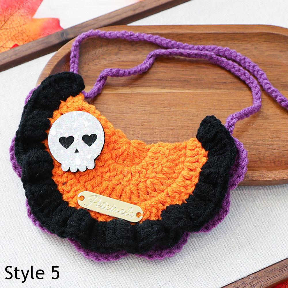 Halloween Pet Collar Handmade Crochet Knitted Cat Dog Collar Cute Adjustable Soft Costume Accessories For Small Dogs Cats