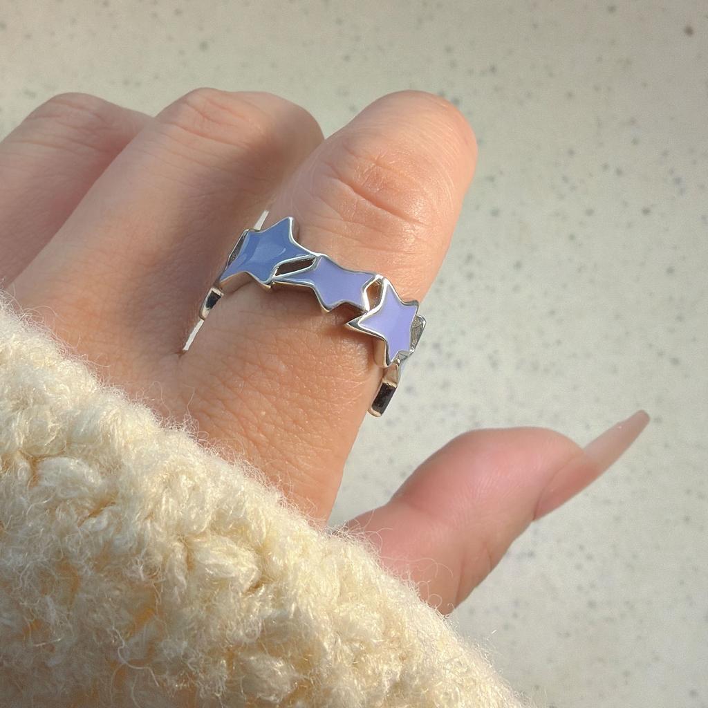 Copper Rings For Women Couple Minimalist Handmade Simple Blue Star Ring Fine Jewelry Gift Prevent Allergy