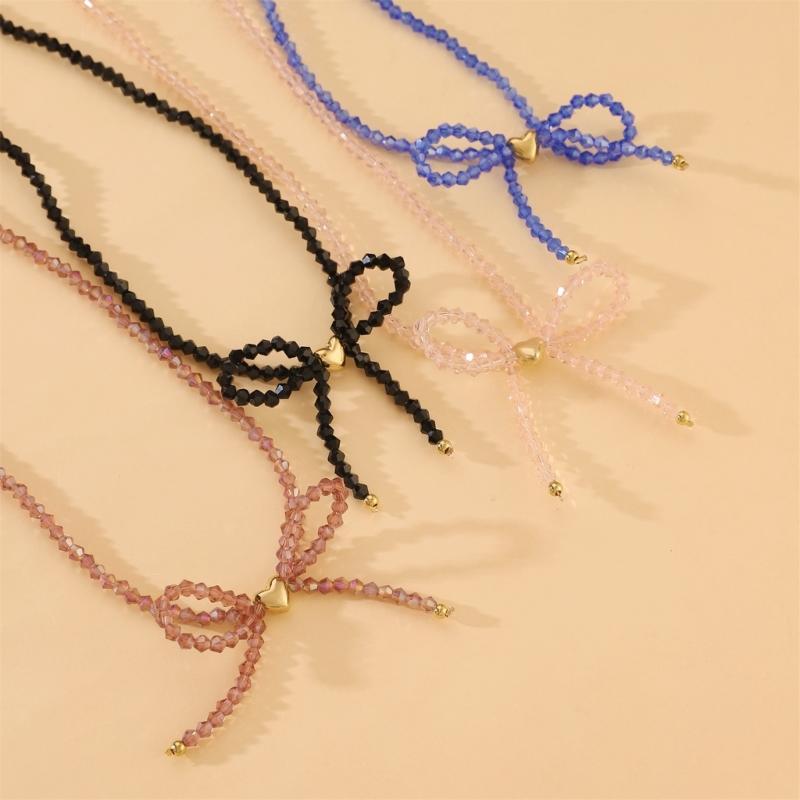 Elegant Designs Crystal Butterfly Bowknot Beaded Necklace Pendant for Fashionable Enthusiasts Daily Use Casual Wear