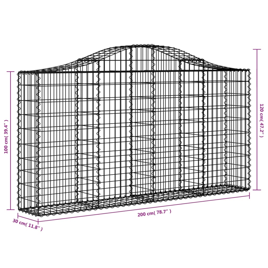 Gabion Baskets with High Arch 5 pcs 200 x 30 x 100 120 cm Galvanized Iron