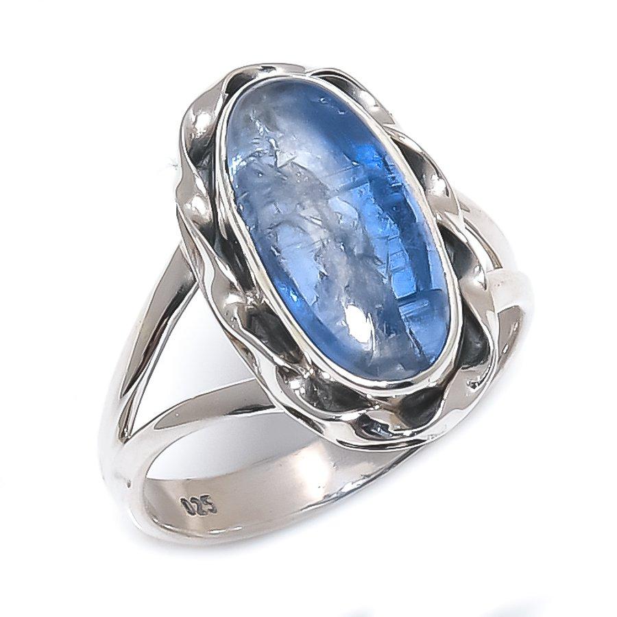 Natural Blue Kyanite Gemstone Handmade 925 Solid Silver Jewelry Ring Size 7 u4S62