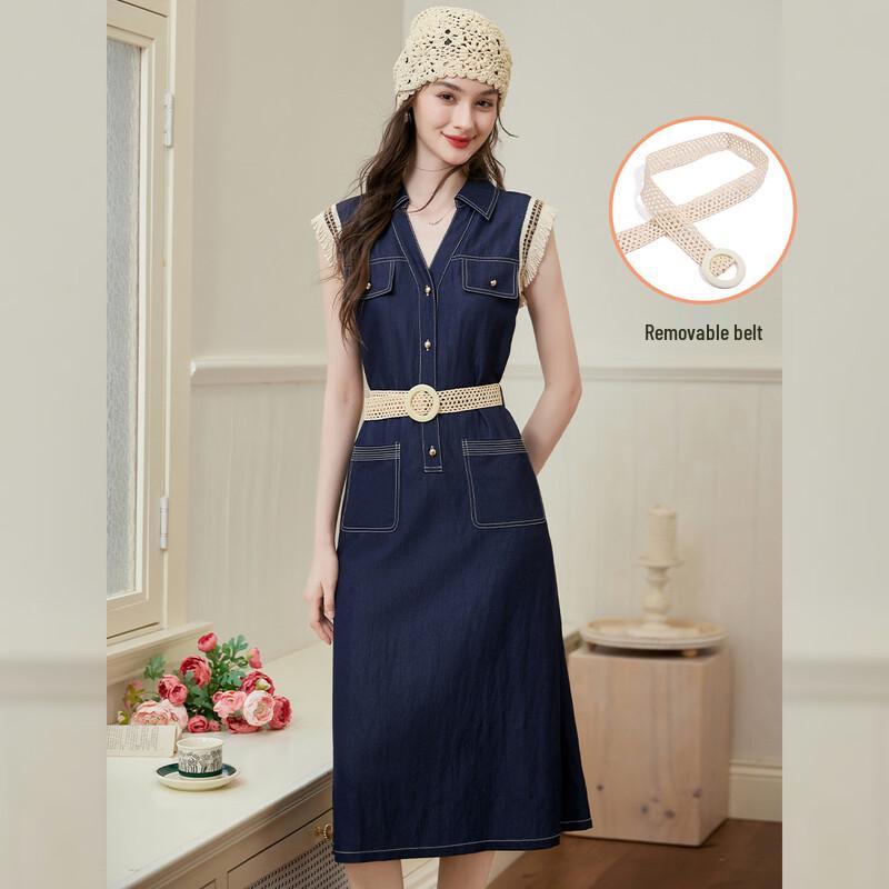 Women s Commuter Sleeveless Collared A-Line Maxi Dress S