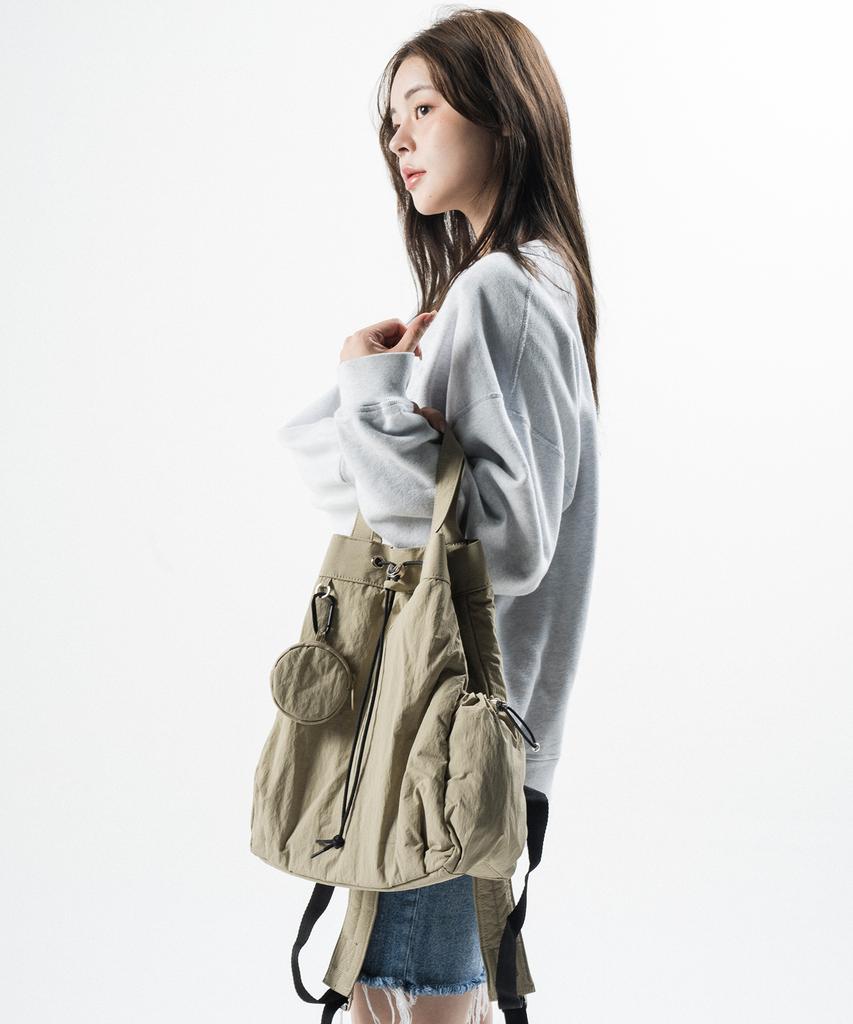 Lemine String Tote And Backpack (Beige)