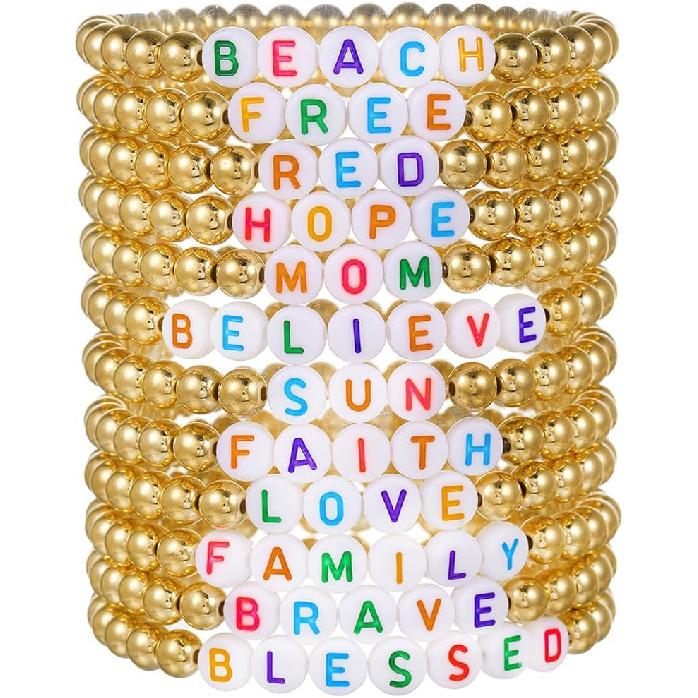 12pcs Friendship Bracelets Beaded Bracelets Heishi Bracelet Cute Bracelets Stack Vinyl Clay Disc Bead Surfer Stretch Summer Beach Bracelets For Women