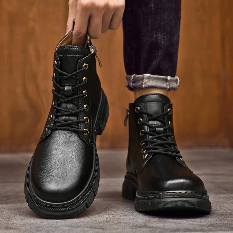 Fashionable Retro British Style Men's Comfortable Side Zipper Chelsea Boots Brand Men Fashionable Toe High Top Motorcycle Shoes