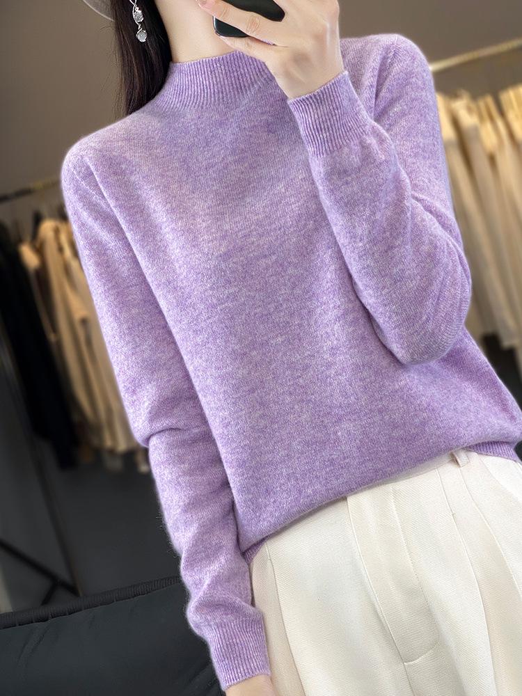 Women's Pure Wool Half-High Neck Sweater - Loose Fit Knitwear for Autumn and Winter