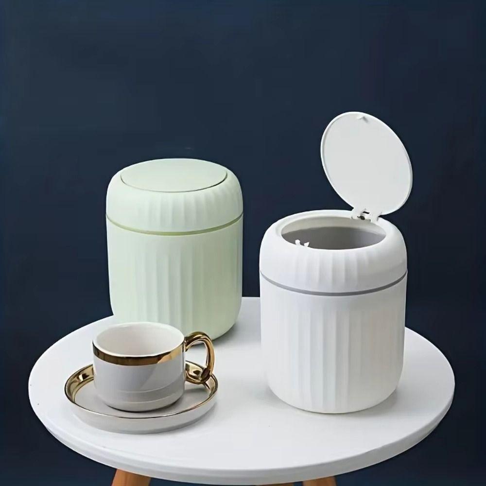 Round/Triangle Mini Desktop Trash Can Press Type Plastic Waste Bin Desk Storage Box Home Supplies
