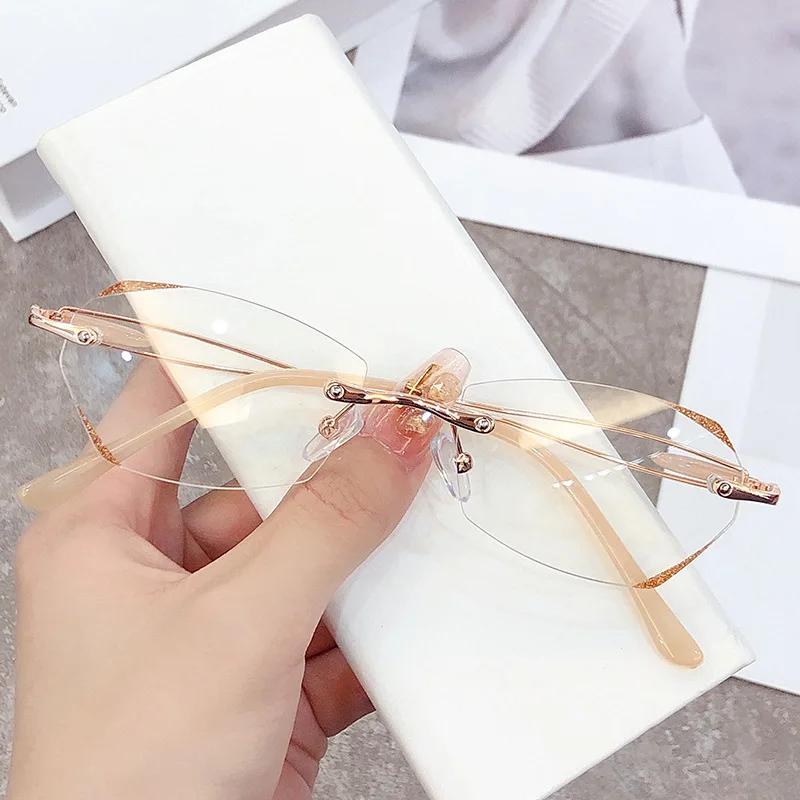 Anti Blue Light Frameless Reading Glasses for Women Starlight Fine Sparkling Far Sight Eyewear Ultra Light Presbyopia Glasses