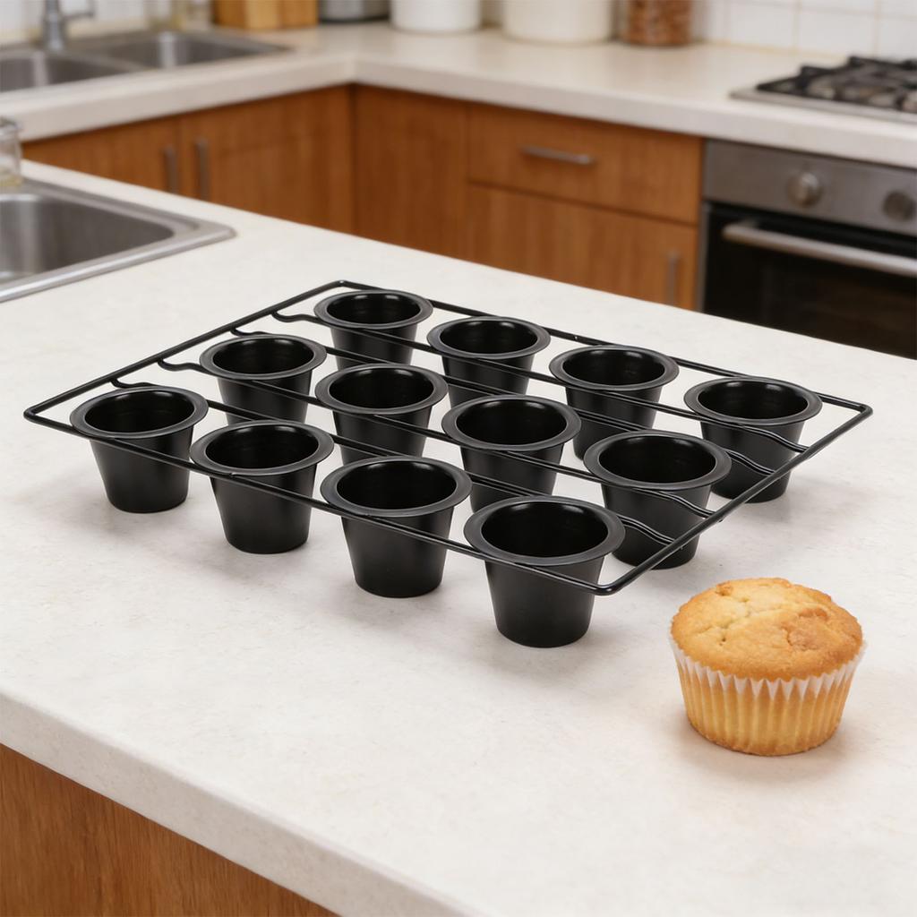 12 Cup Muffin Pan Carbon Steel Cupcake Baking Pan Anti Stick Cupcake Tin for Home Kitchen