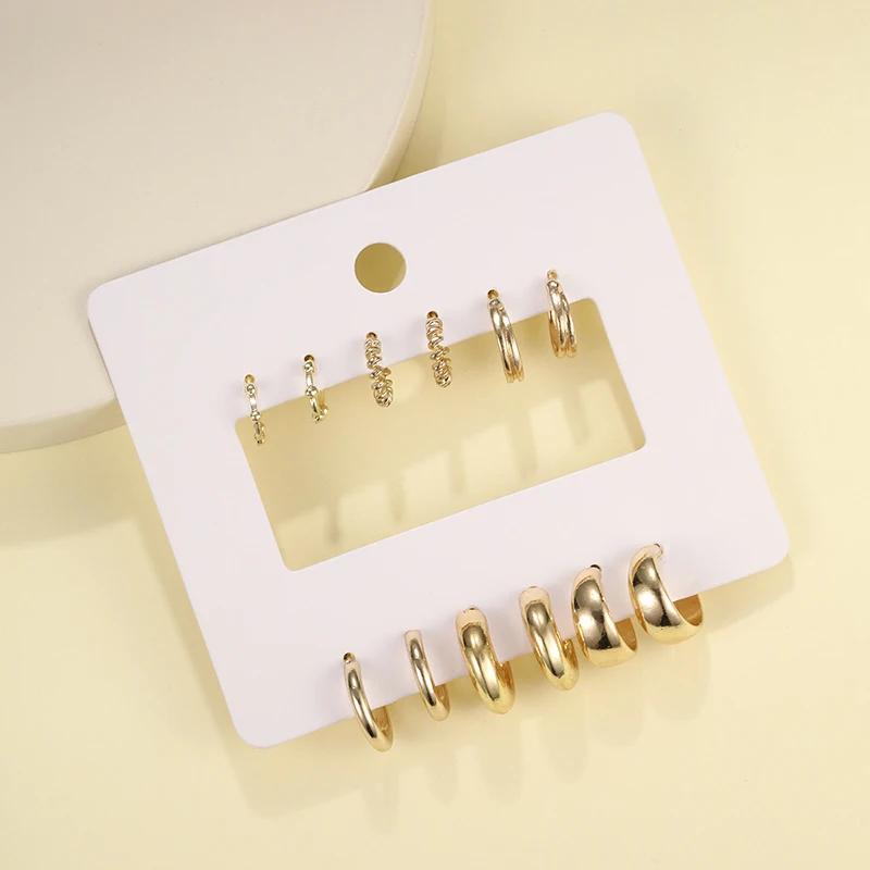 6pcs Chunky Gold Plated Waterdrop Hoop Earring Set For Women European and American Minimalist Smooth Circle Drop Earring Jewelry