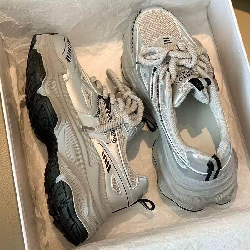 Thick-soled dad shoes new spring and summer thin mesh shoes breathable mesh heightening casual little white sneakers