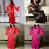 Elegante Camicia da Notte da Donna in Raso di Seta con Pizzo Lingerie Kimono Abbigliamento da Notte Lunga Vestaglia