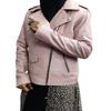 NOORA Women's Baby Pink Lambskin Leather Jacket | Quilted Designer Biker Leather Jacket | Shinny Winter Jacket